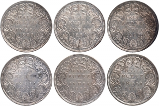 Silver Half Rupee Coins of Victoria Queen of Bombay Mint of 1862.