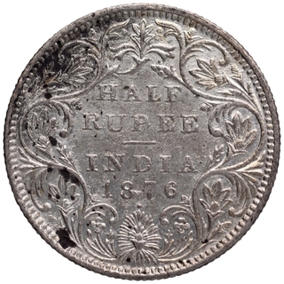 Silver Half Rupee Coin of Victoria Queen of Bombay Mint of 1876.