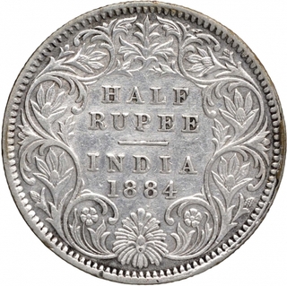 Silver Half Rupee Coin of Victoria Empress of Calcutta Mint of 1884.