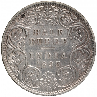 Silver Half Rupee Coin of Victoria Empress of Bombay Mint of 1893.