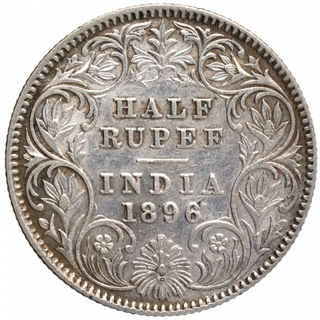 Silver Half Rupee Coin of Victoria Empress of Calcutta Mint of 1896.