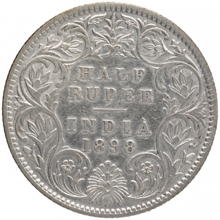 Silver Half Rupee Coin of Victoria Empress of Bombay Mint of 1898.