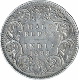 Silver Half Rupee Coin of Victoria Empress of Calcutta Mint of 1899.