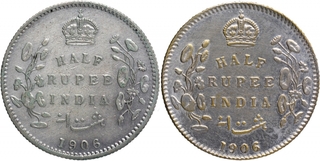 Silver Half Rupee Coins of King Edward VII of Calcutta and Bombay Mint of 1906.