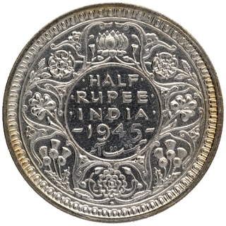 Silver Half Rupee Coin of King George VI of Bombay Mint of 1945.