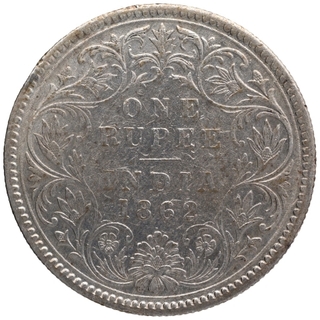 Silver One Rupee Coin of Victoria Queen of Calcutta Mint of 1862.