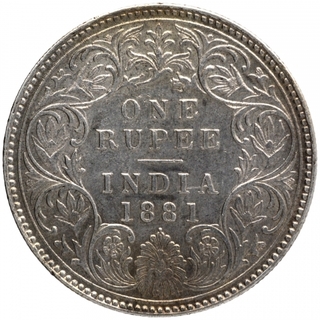 Silver One Rupee Coin of Victoria Empress of Bombay Mint of 1881.