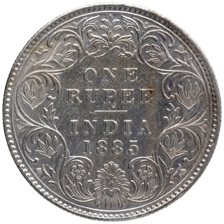 Silver One Rupee Coin of Victoria Empress of Bombay Mint of 1885.