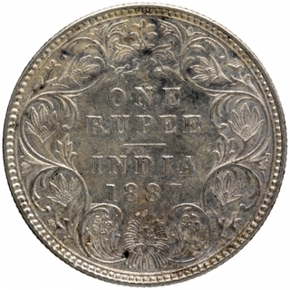 Silver One Rupee Coin of Victoria Empress of Bombay Mint of 1887.