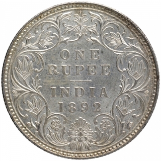 Silver One Rupee Coin of Victoria Empress of Bombay Mint of 1892.