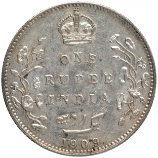 Silver One Rupee Coin of King Edward VII of Bombay Mint of 1909.