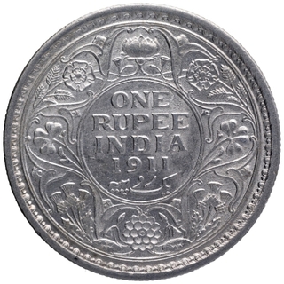 Silver One Rupee Coin of King George V of Calcutta Mint of 1911.