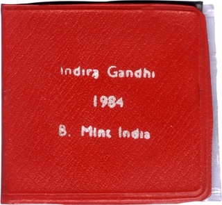 Copper Nickel Fifty Paise and Five Rupees Coin Set of Indira Gandhi of Kolkata and Bombay Mint of Republic India of 1985.