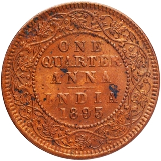 Copper One Quarter Anna Coin of Victoria Empress of Calcutta Mint of 1895.