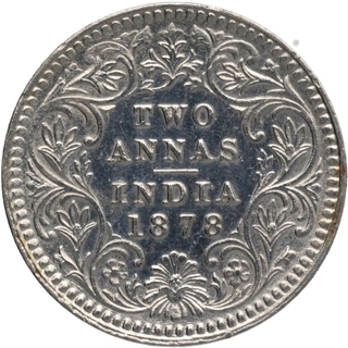 Silver Two Annas Coin of Victoria Empress of Calcutta Mint of 1878.