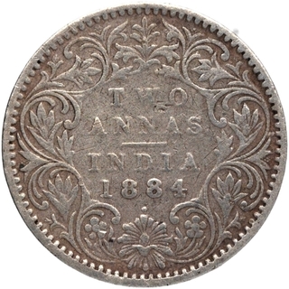 Silver Two Annas Coin of Victoria Empress of Bombay Mint of 1884.