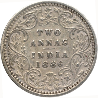 Silver Two Annas Coin of Victoria Empress of Bombay Mint of 1886.