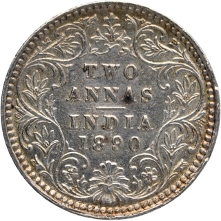 Silver Two Annas Coin of Victoria Empress of Bombay Mint of 1890.