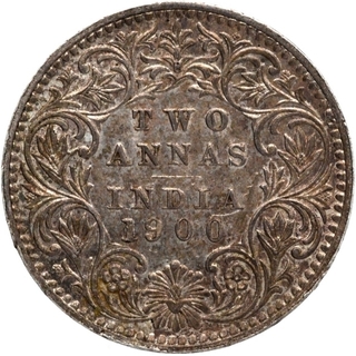 Silver Two Annas Coin of Victoria Empress of Bombay Mint of 1900.