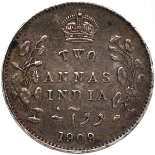 Silver Two Annas Coin of King Edward VII of Calcutta Mint of 1909.