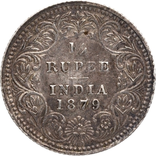 Silver Quarter Rupee Coin of Victoria Empress of Calcutta Mint of 1879.