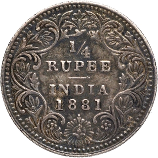 Silver Quarter Rupee Coin of Victoria Empress of Bombay Mint of 1881.