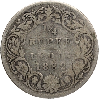 Silver Quarter Rupee Coin of Victoria Empress of Bombay Mint of 1882.