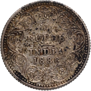 Silver Quarter Rupee Coin of Victoria Empress of Bombay Mint of 1886.