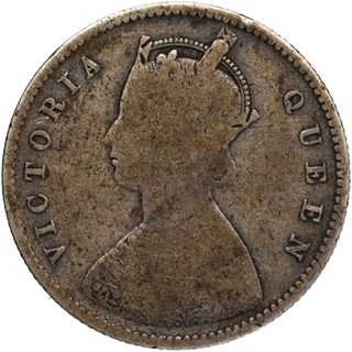 Silver Half Rupee Coin of Victoria Queen of Calcutta Mint of 1862.