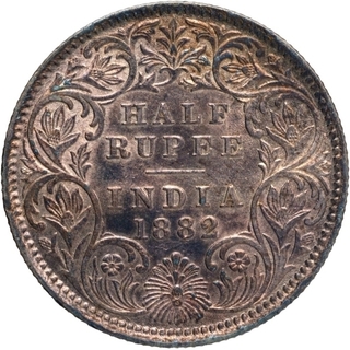 Silver Half Rupee Coin of Victoria Empress of Calcutta Mint of 1882.