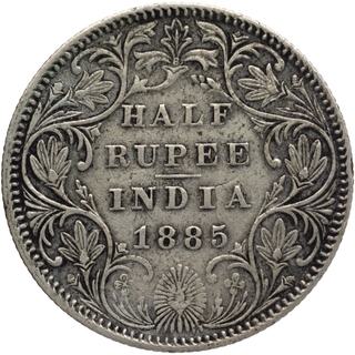 Silver Half Rupee Coin of Victoria Empress of Bombay Mint of 1885.