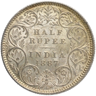 Silver Half Rupee Coin of Victoria Empress of Calcutta Mint of 1887.