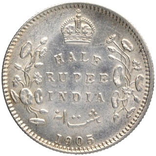 Silver Half Rupee Coin of King Edward VII of Calcutta Mint 1905.