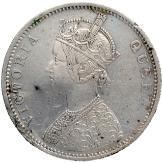 Silver One Rupee Coin of Victoria Queen of Bombay Mint of 1874.