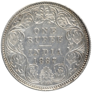 Silver One Rupee Coin of Victoria Empress of Bombay Mint of 1887.