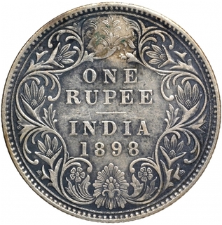 Silver One Rupee Coin of Victoria Empress of Bombay Mint of 1898.