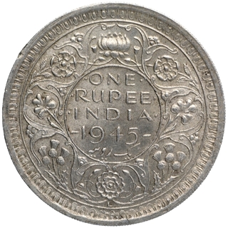 Silver One Rupee Coin of King George VI of Lahore Mint of 1945.