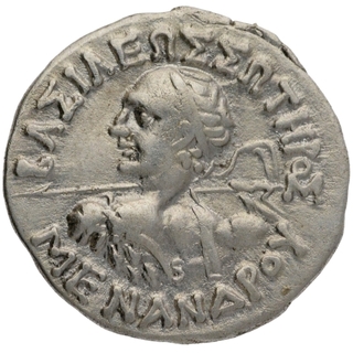 Silver Drachma Coin of Menander I of Indo Greeks.