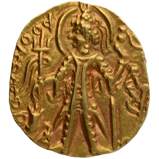 Gold Dinar Coin of Vasudeva II of Kushan Dynasty of Ardoksho type.