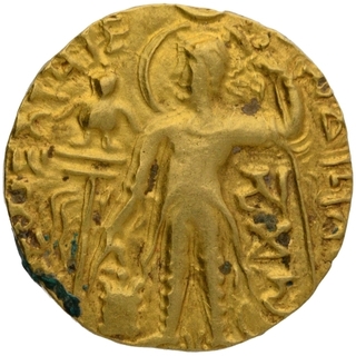 Gold Dinar Coin of Samudragupta of Gupta Dynasty of of Sceptre type.