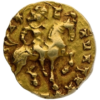 Gold Dinar Coin of Kumaragupta I of Gupta Dynasty of Horseman type.