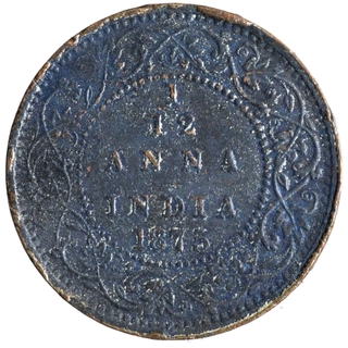 Copper One Twelfth Anna Coin of Victoria Queen of Bombay Mint of 1875.