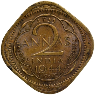 Nickel Brass Two Annas Coin of King George VI of Lahore Mint of 1944.