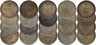 Silver Quarter Rupee Coin of King George V of Bombay and Calcutta Mint of Different Years.