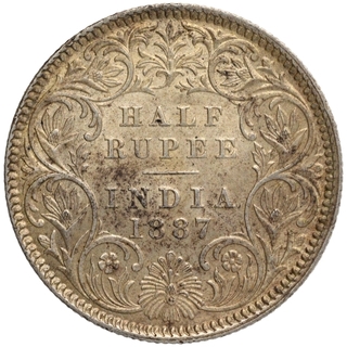 Silver Half Rupee Coin of Victoria Empress of Calcutta Mint of 1887.