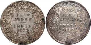 Silver Half Rupee Coins of Victoria Empress of Calcutta and Bombay Mint of 1893.