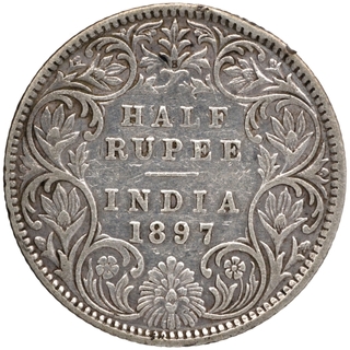 Silver Half Rupee Coin of Victoria Empress of Bombay Mint of 1897.