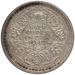 Silver Half Rupee Coin of King George VI of Bombay Mint of 1943.