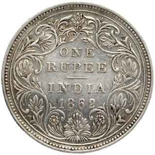 Silver One Rupee Coin of Victoria Queen of Bombay Mint of 1862.