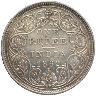 Silver One Rupee Coin of Victoria Queen of Bombay Mint of 1862.